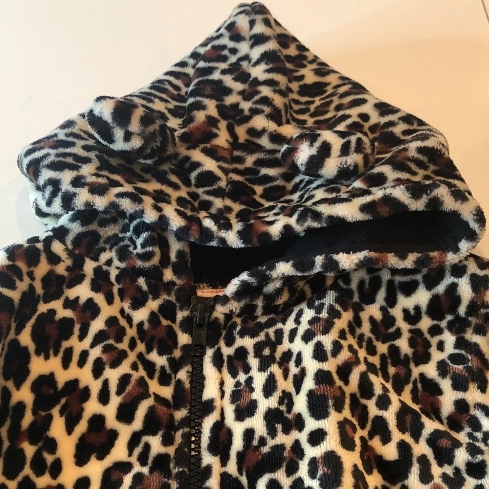 Penelope Mack Velour Leopard Print Hooded Jacket Zip Front Ruffle bottom Girls 5